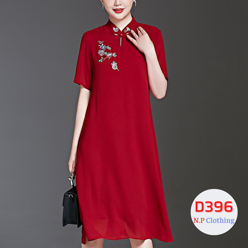 Đầm Voan Trung Niên, Mẫu Đầm Cho Mẹ Trung Niên Thêu Hoa Ban Lưng Thắt Eo Chất Voan Quảng Châu | Thời Trang NP Clothing