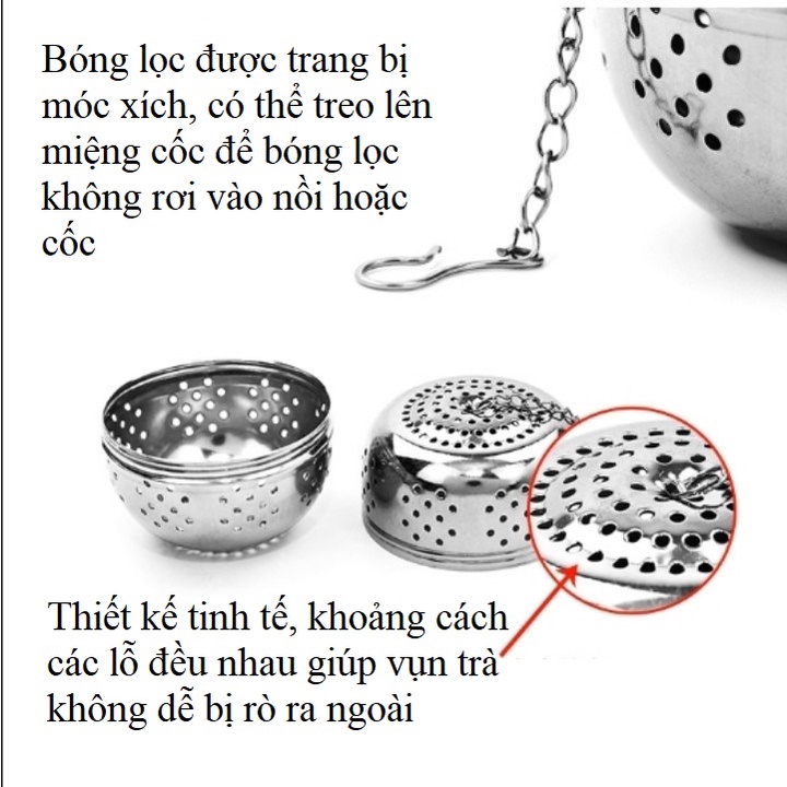 Bóng lọc inox, có dây treo, không gỉ, nhiều kích thước, lọc trà inox - HVL TEA