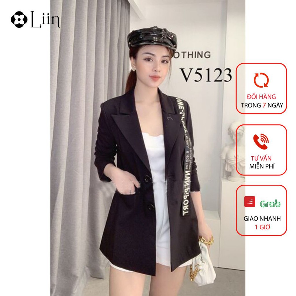 Áo vest nữ dáng dài Linbi màu đen, đủ size, mix dây chữ nổi bật thanh lịch, sang trọng Liin clothing V5123