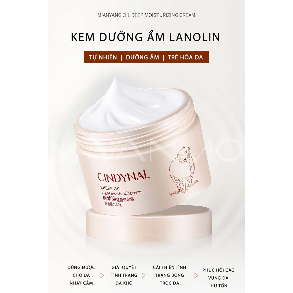 Kem Dưỡng Ẩm, Trắng Da Tinh Chất Cừu Cindynal Sheep Oil 140G