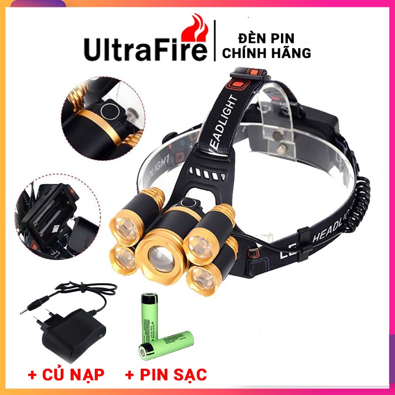 Đèn pin đội đầu chống nước * Đèn pin đội đầu 5 bóng led siêu sáng * kèm sạc chống nước - Bảo hành 12 tháng | BigBuy360 - bigbuy360.vn