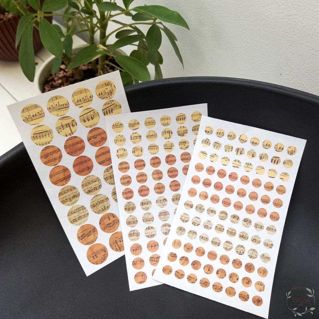 Sticker tròn, nhãn dán dot, round hoạt tiết báo cũ, bầu trời, caro, trang trí bullet journal, sổ tay, nhật ký, planner