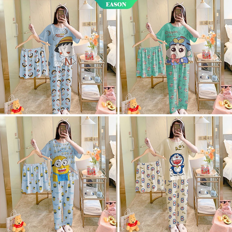 Bộ Đồ Ngủ Pijama In Hình Doraemon/Crayon/Maruko 2022 Thời Trang Cho Nữ-BX3843