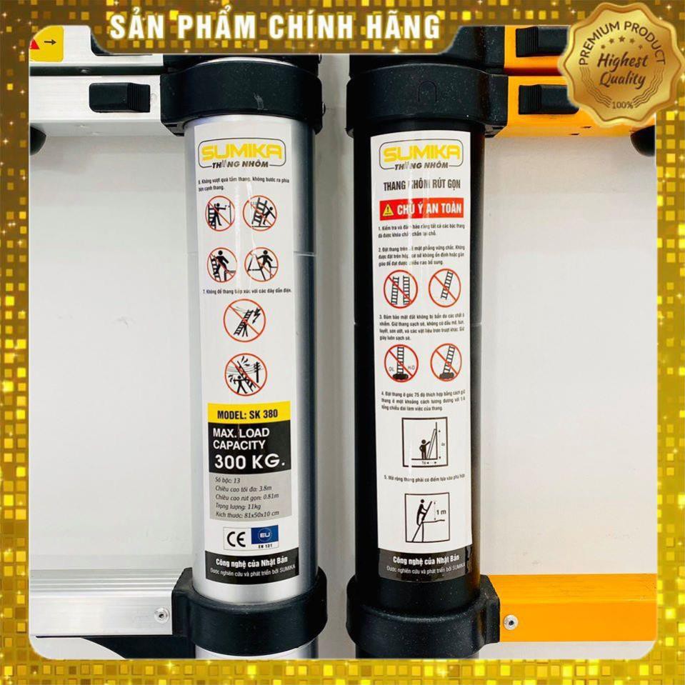 Giảm giá sốc Thang nhôm rút Sumika Nhật Bản chiều cao 3M8 sơn tĩnh điện - Hàng chính Hãng