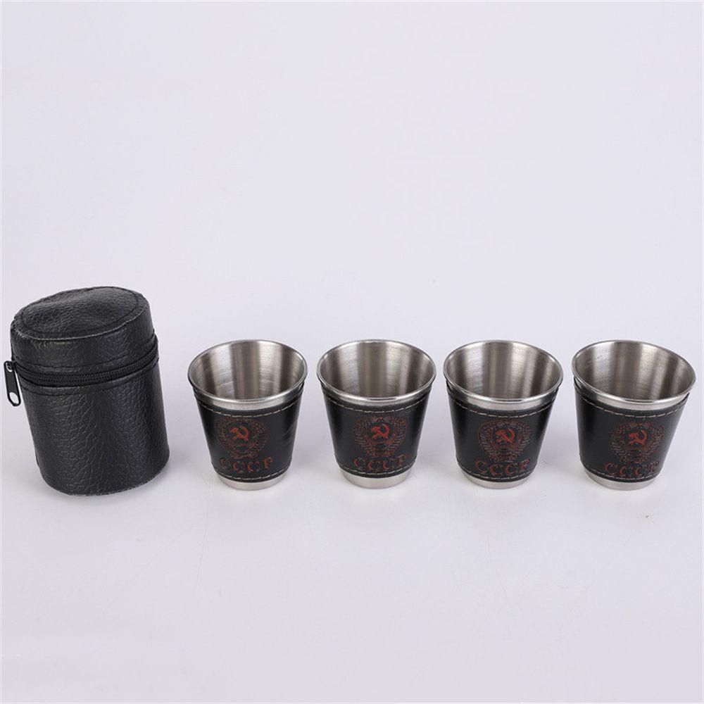 Cốc Uống Rượu / Bia Bằng Inox Phối Da PU Tiện Dụng Mang Theo Du Lịch Cắm Trại