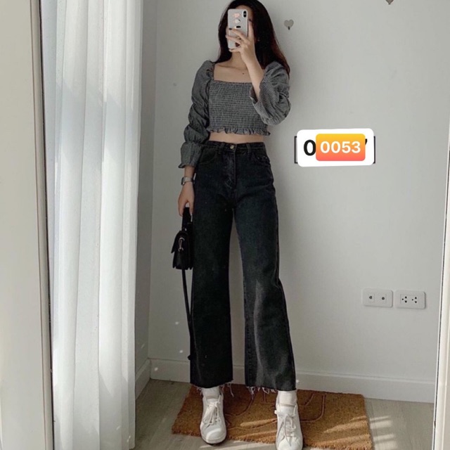 QUẦN JEAN ĐEN ỐNG RỘNG HOTTRENDmã 053