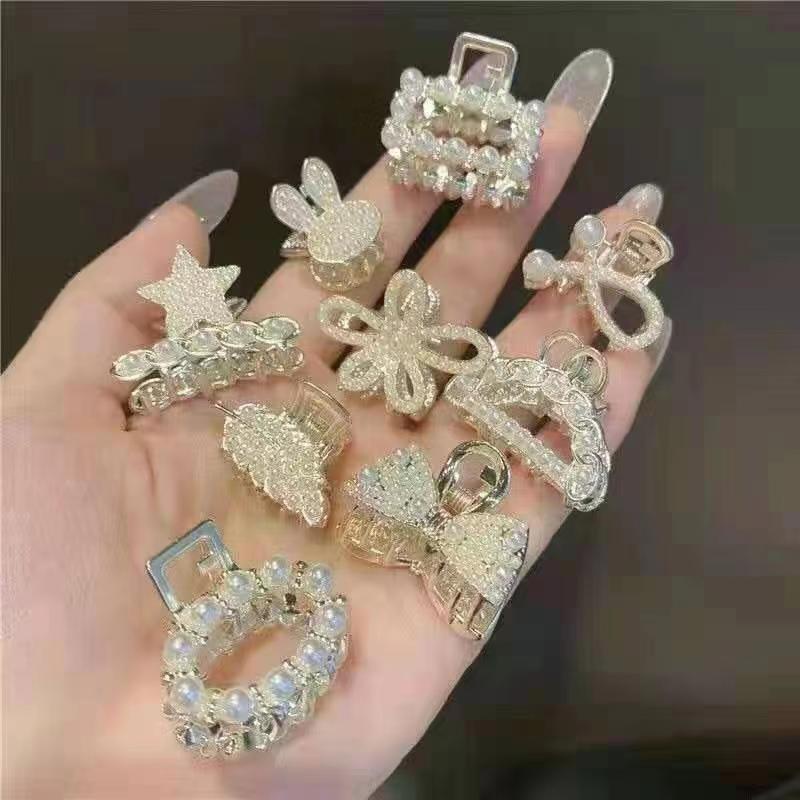 Kẹp Tóc Đính Đá Và Ngọc Trai Kích Thước Nhỏ Phong Cách Hàn Quốc Cho Nữ