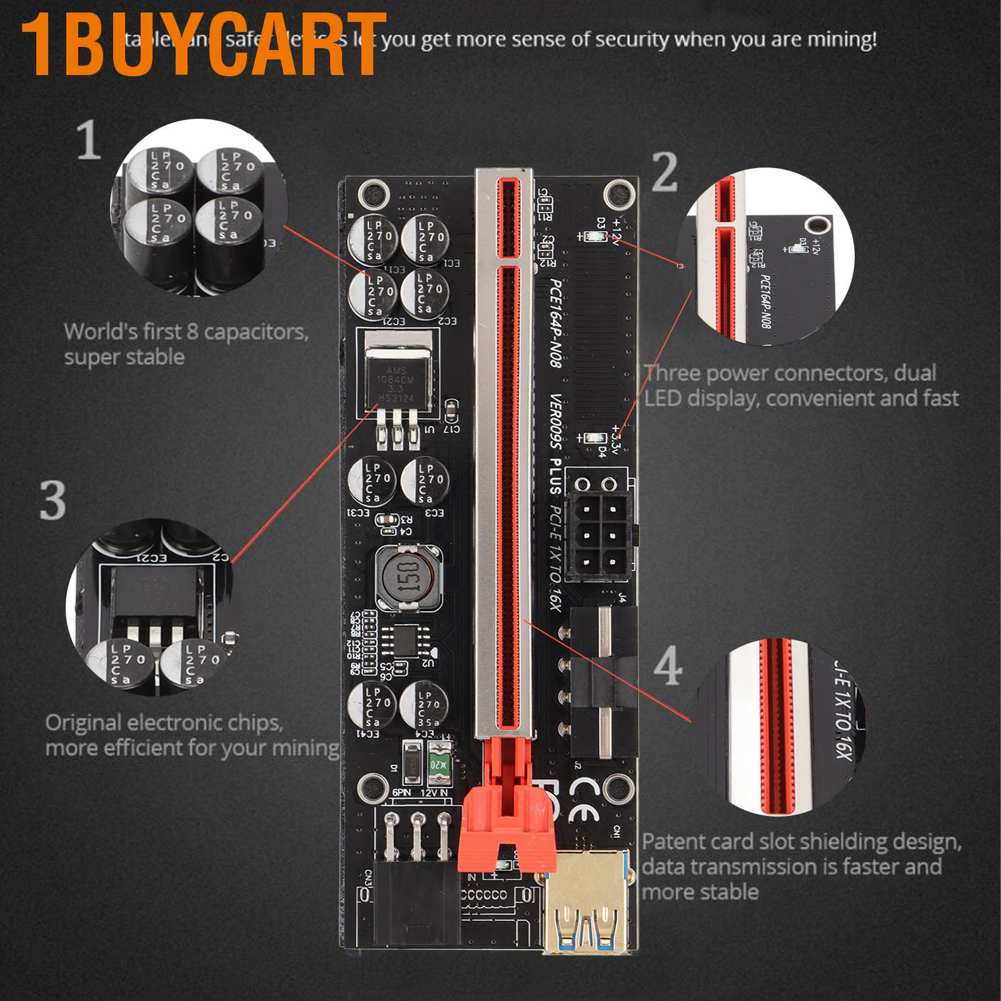 Thẻ chuyển đổi PCIE 1X sang 16X dễ vận hàng 4 tụ FP hiệu suất cao