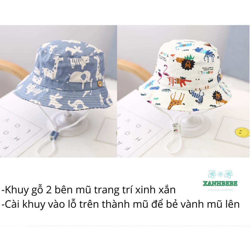 Mũ Cho Bé Vành Tròn Size Từ 6 Tháng Đến 5 Tuổi Họa Tiết Dễ Thương Có Dây Rút