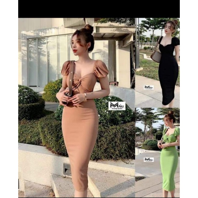 Đầm body ôm sát voặn ngực tay phồng cực sexy cho các nàng dạo phố cũng bạn bè với chất liệu mềm mịn, thoáng mát, co giãn