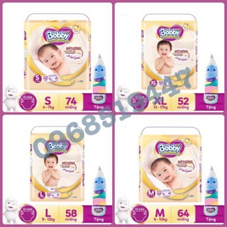 Tã dán bobby extra soft dry s74/m64/l58/xl52