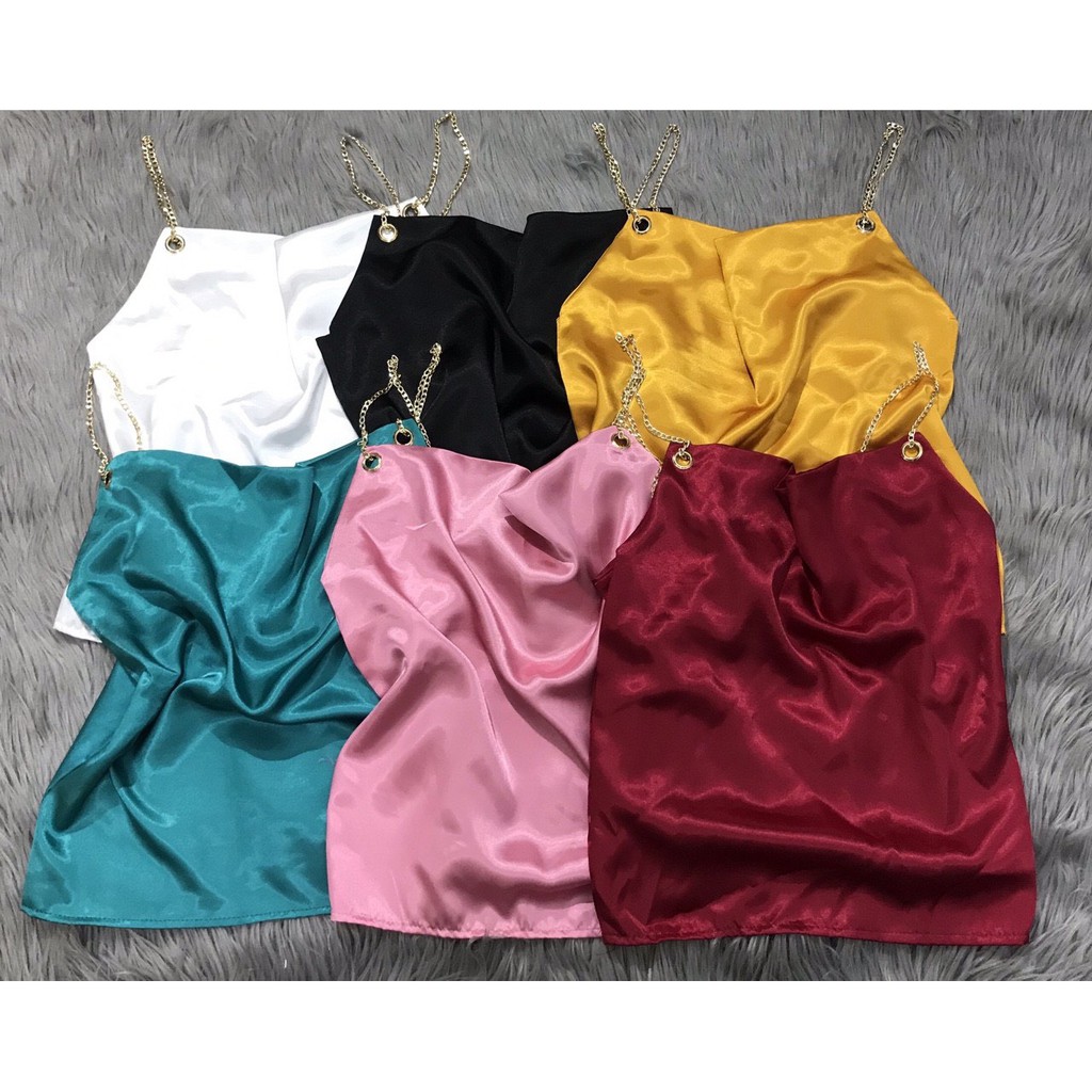 Áo 2 dây phi lụa cổ đổ dây xích khoen tròn cực xinh xinh | BigBuy360 - bigbuy360.vn