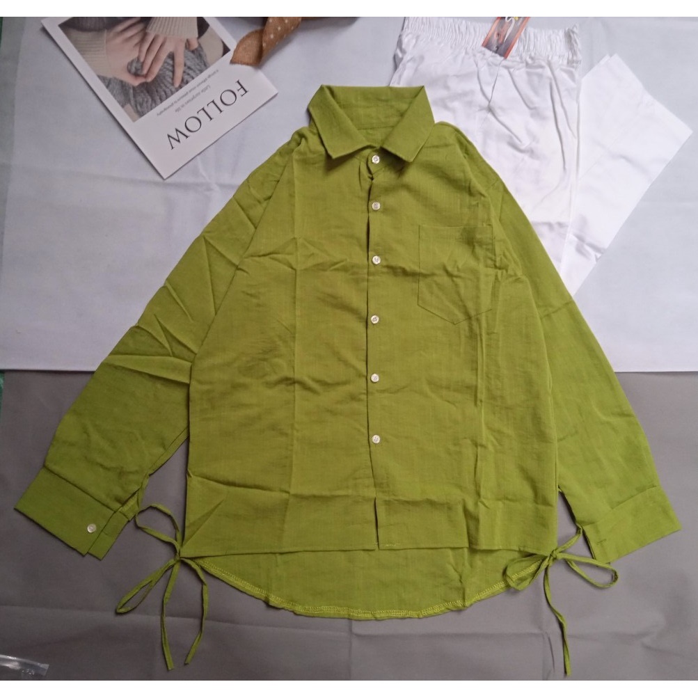 SQ004 - Bộ áo sơ mi 6 màu và quần Culottes trắng, bộ áo dài tay có túi ngực mix quần suông ulzzang phong cách, cá tính