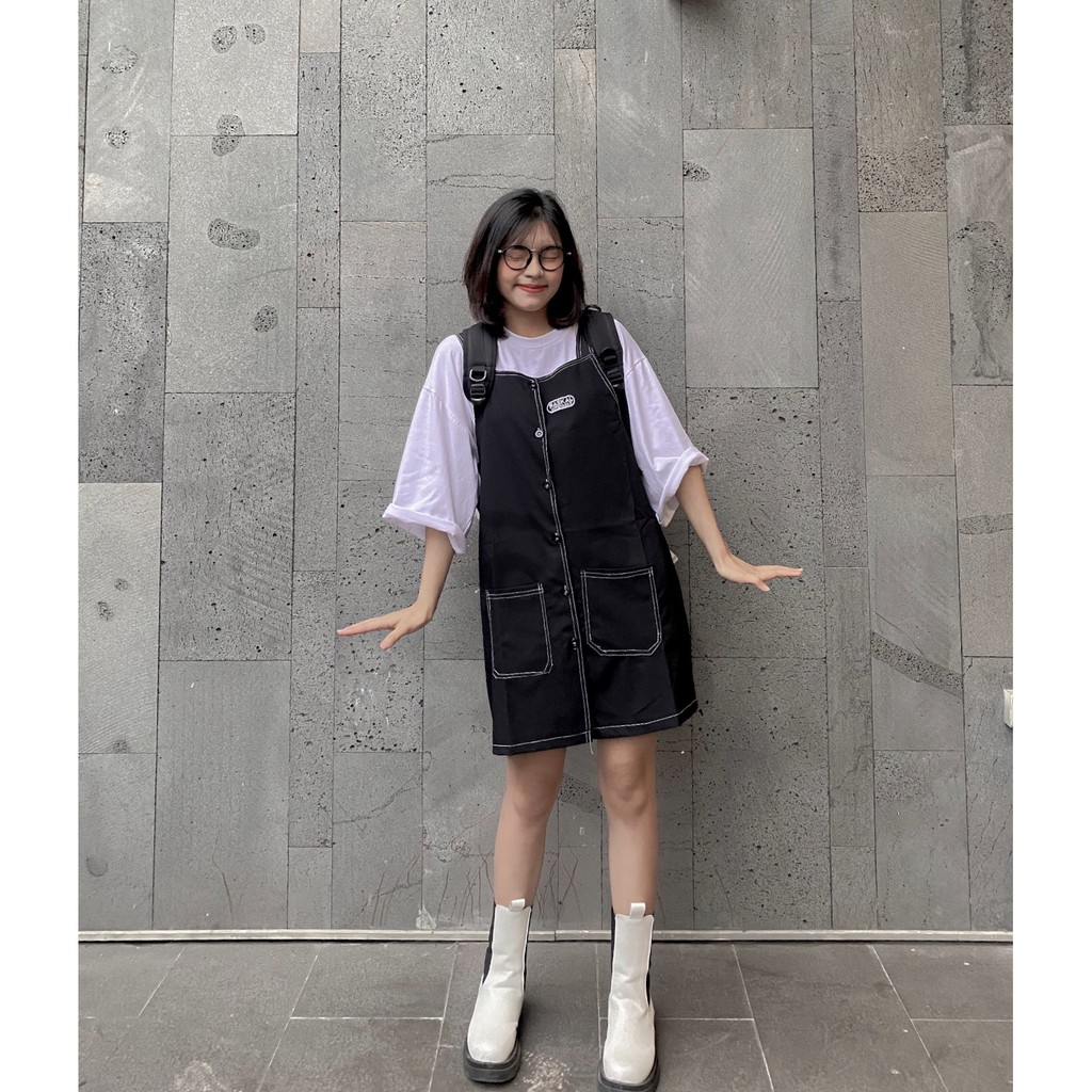 Váy yếm nữ chỉ nổi phom rộng dáng suông cá tính chất jean thô mềm dễ mix đồ cực chất (KHÔNG KÈM ÁO) | BigBuy360 - bigbuy360.vn