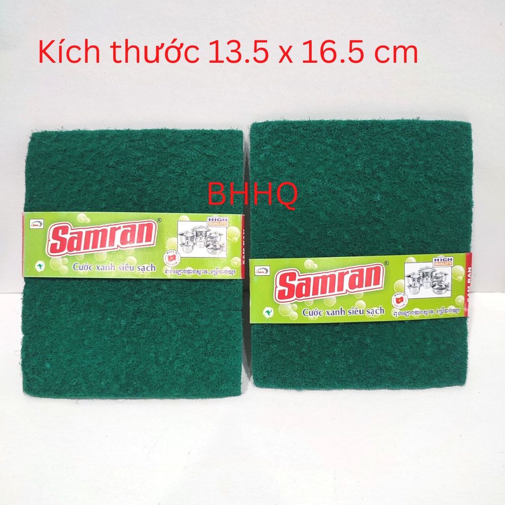 2 miếng cước xanh rửa chén cỡ lớn SAMRAN 13.5 x 16.5 cm