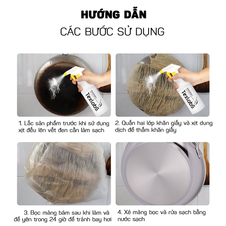 Dung Dịch Xịt Tẩy Cặn Đen Đáy Nồi, Xoong, Chảo Inox Siêu Sạch TEXLABS 500ML DOKEY99