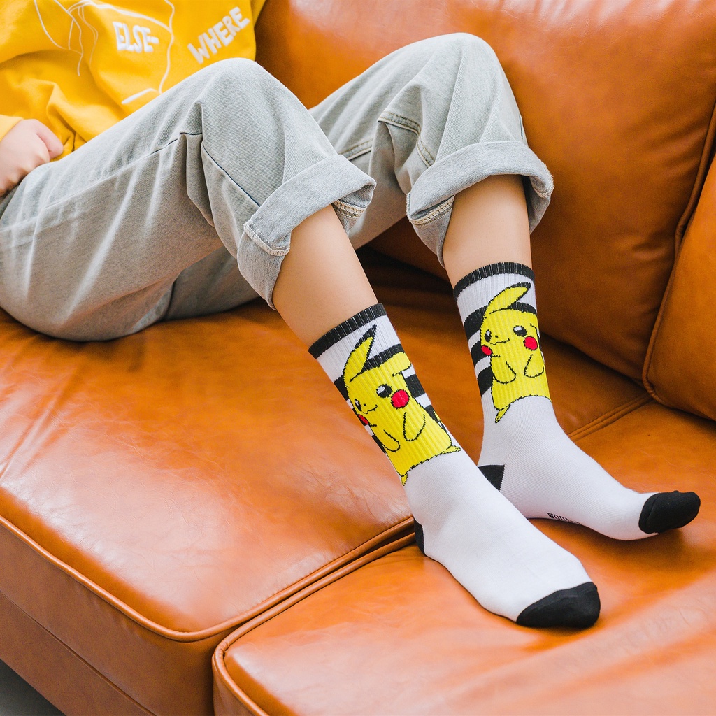 Tất Vớ Nữ Cotton Cổ Cao Pokemon, hoạt hình Pikachu, chất cotton mềm mịn, Hàng Taobao có sẵn