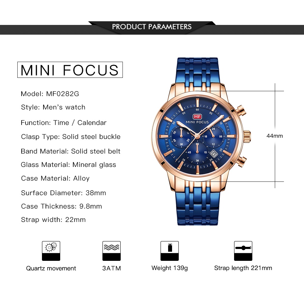 Mini focus mf0282g Đồng Hồ Đeo Tay quartz analog Thời Trang Sang Trọng Cho Nam