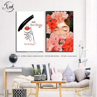 Bộ 2 tranh canvas cô gái dành cho spa 40x60cm tặng đinh treo tranh