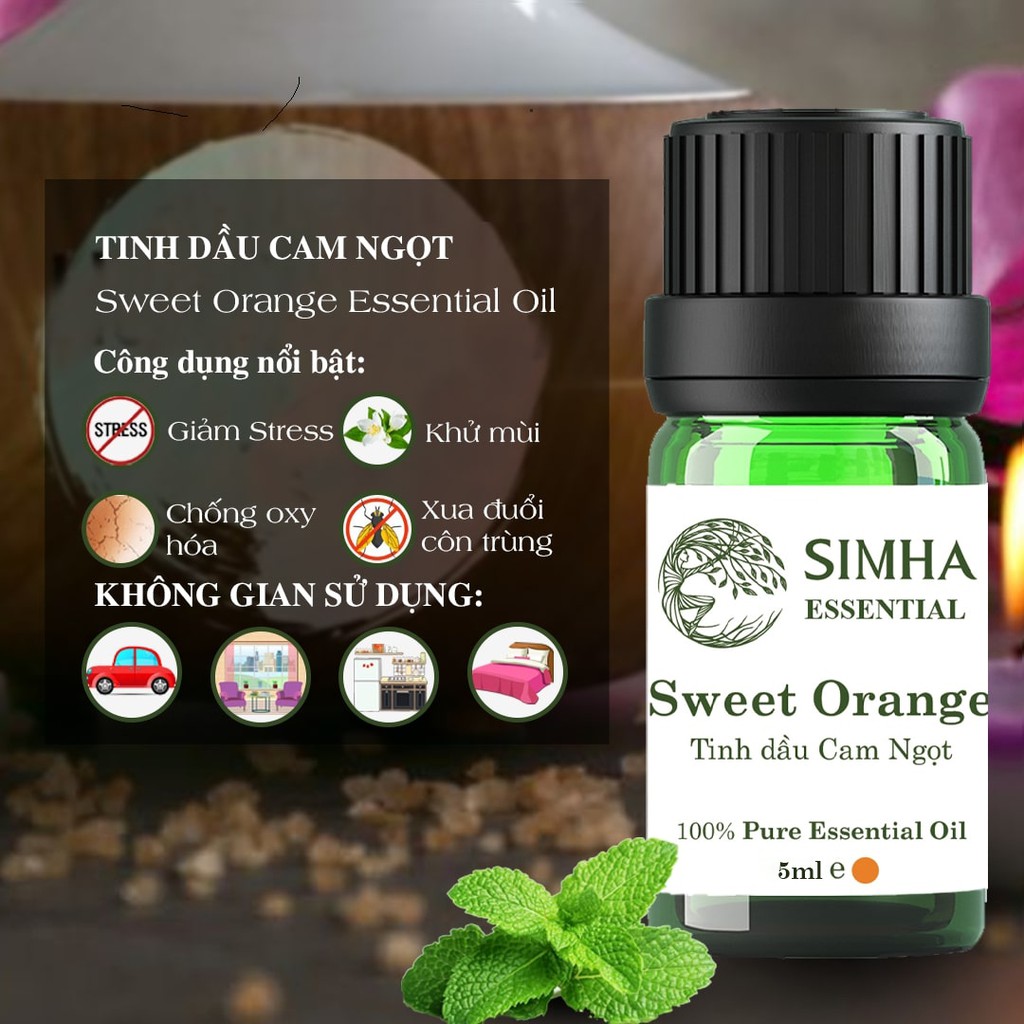 Tinh dầu Cam Ngọt SIMHA thơm phòng, xe hơi loại 5ml