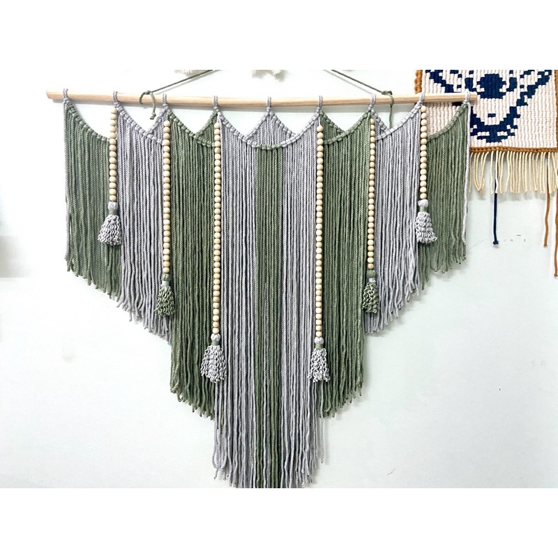 Mành rèm trang trí macrame decor tường hạt gỗ phong cách Bắc Âu 1mx1m bằng dây thừng cotton RM098