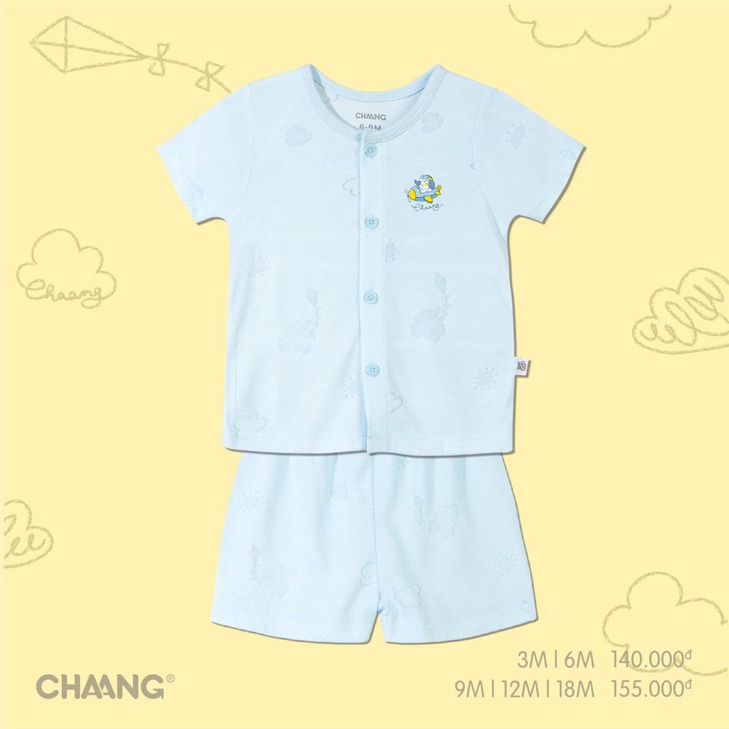 Chaang Bộ cộc tay cúc giữa sơ sinh summer xanh da trời