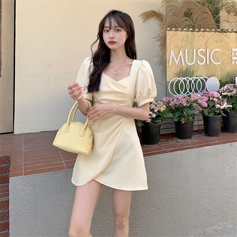 Đầm Ngắn Mỏng Cổ Vuông Tay Phồng Kiểu Pháp Thời Trang Mùa Hè Mới Cho Nữ