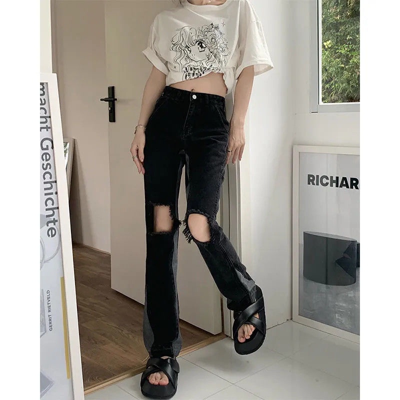 JSC Quần Jeans Lưng Cao Thiết Kế Xẻ Rách Phong Cách Đường Phố Mới