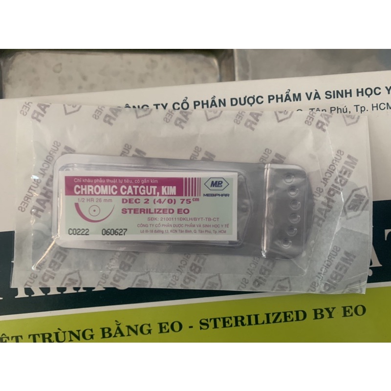 Chỉ tự tiêu Chromic Catgut 4/0 75cm Mebiphar