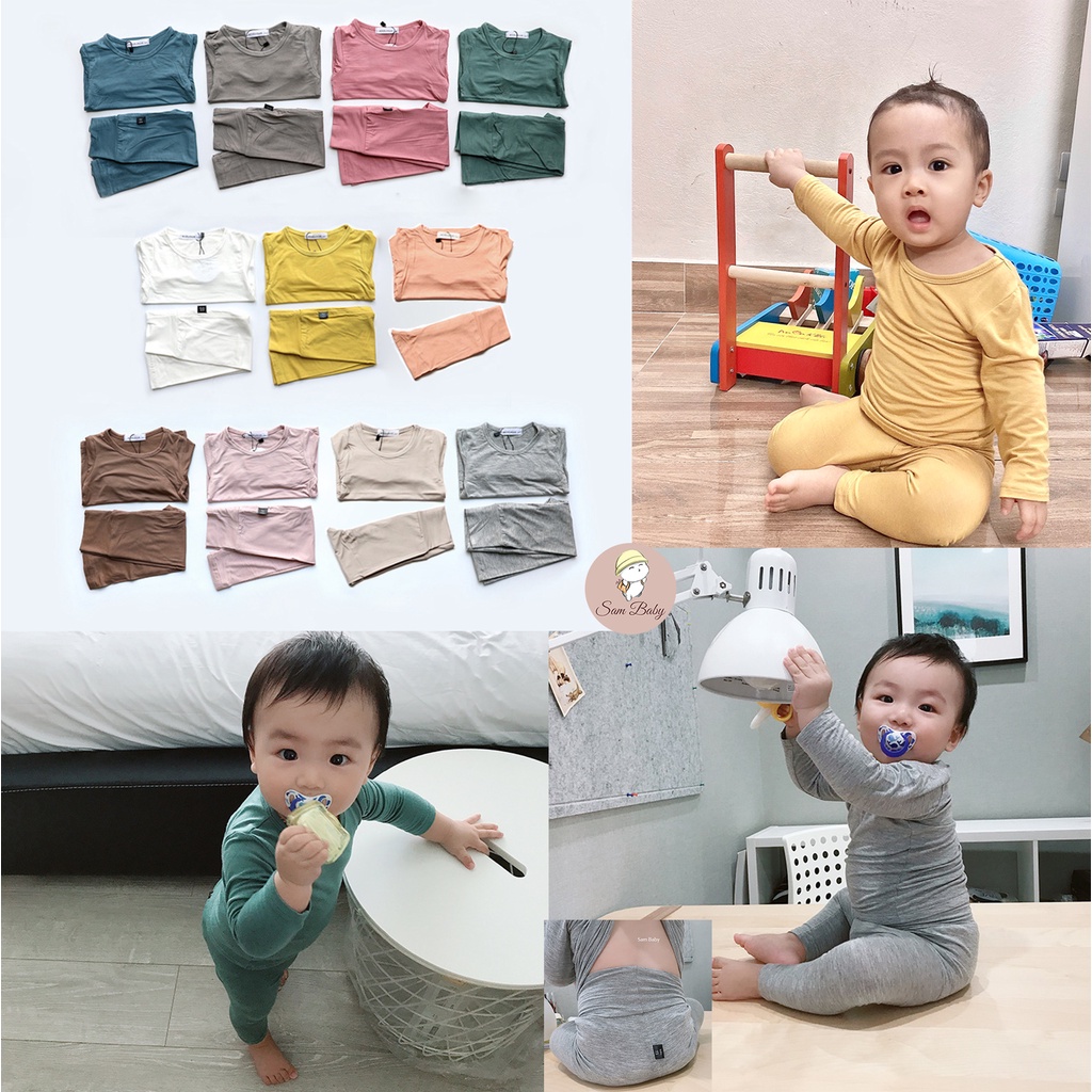 Bộ Dài Tay Thun Lạnh Cạp Cao Minkymom Quảng Châu bé từ 4-15kg - Sam Baby