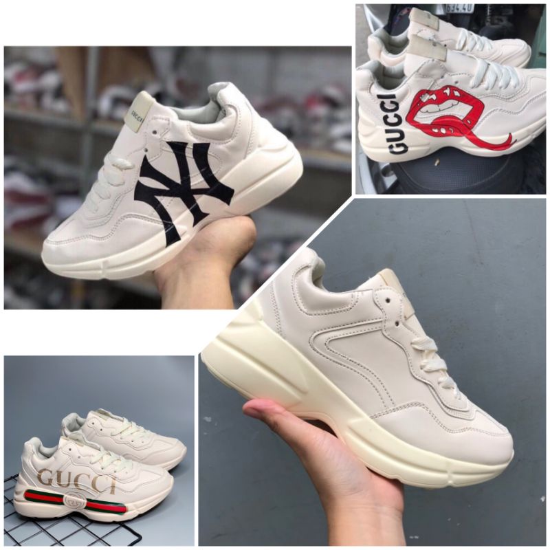[Full Box] Giày Thể Thao Nam Nữ ChunKy Gucci Rhyton màu kem siêu đẹp độn đế