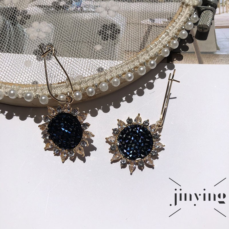 GETNOIVAS Hoa tai bông hướng dương đá dáng dài màu xanh hoàng gia dành cho phái nữ