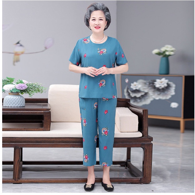 (HÀNG SẴN) Bộ Đồ Mặc Nhà Cotton Lụa Mềm Mát Cho Bà Cho Mẹ AB14 - Hàng Quảng Châu Cao Cấp