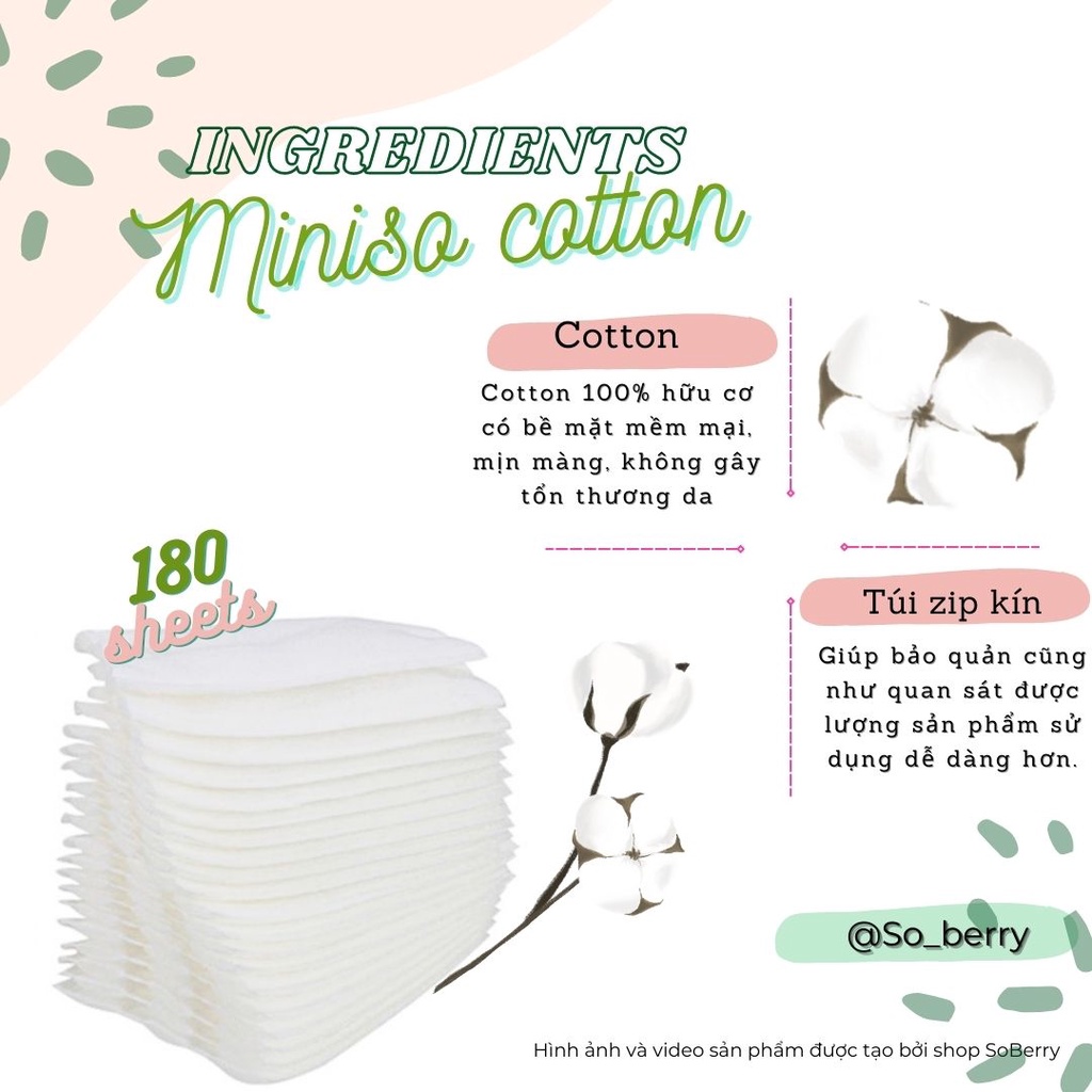 Bông Tẩy Trang Lau  phun  xăm Miniso Nhật Bản 180 Miếng