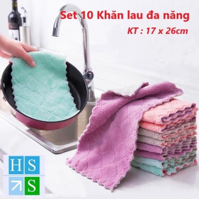 SET 10 Khăn lau đa năng , lau chén bát, lau tay, , lau bàn ghế, lau bếp .... mềm mại, thấm hút tốt (Mầu giao ngẫu nhiên)