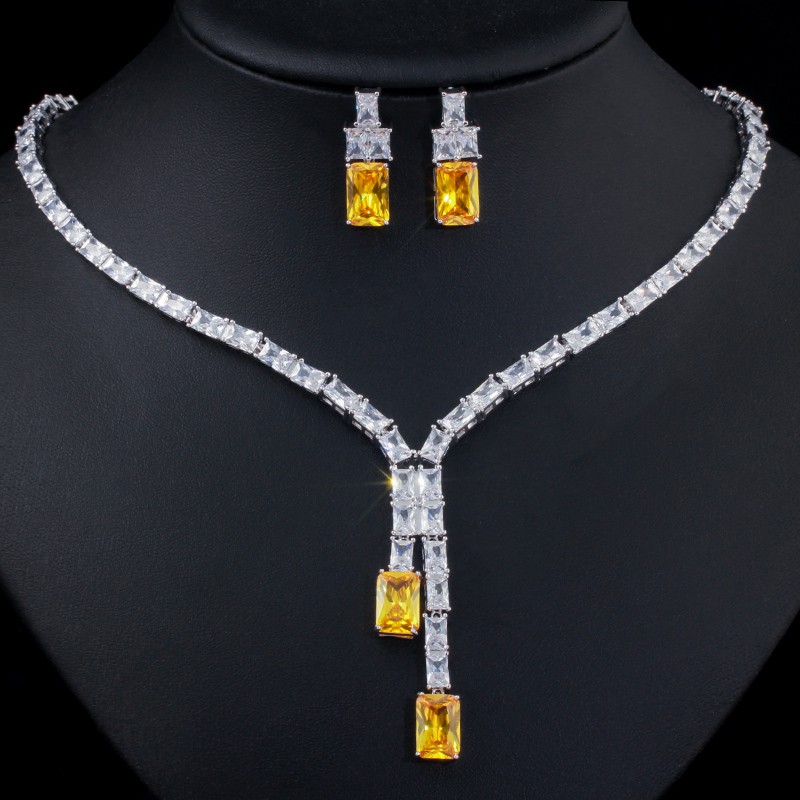 Bộ Vòng cổ + Bông Tai Đính Đá zircon j021 Cho Nữ