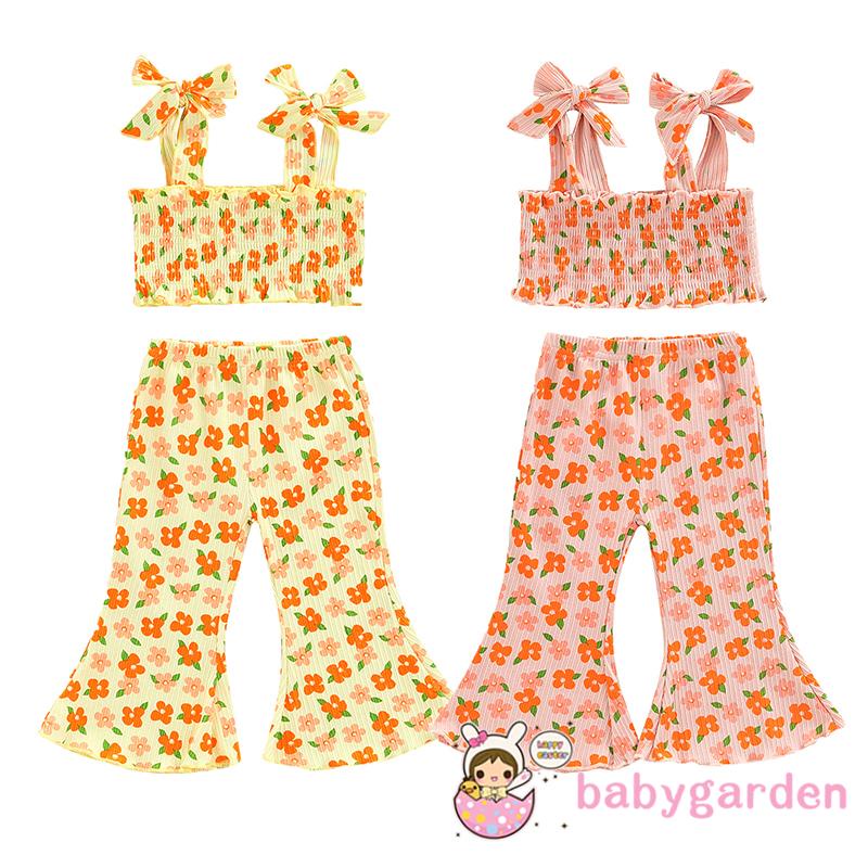 Bộ Áo Hai Dây In Hoa + Quần Ống Loe Co Giãn Dành Cho Bé Gái 6 Tháng Tuổi