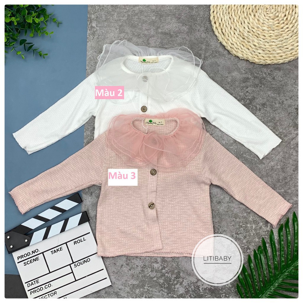 Áo len cài cúc dài tay thu đông phối cổ voan bé gái size 1-7T, cho bạn từ 9-22kg. Chất len siêu mịn, mềm
