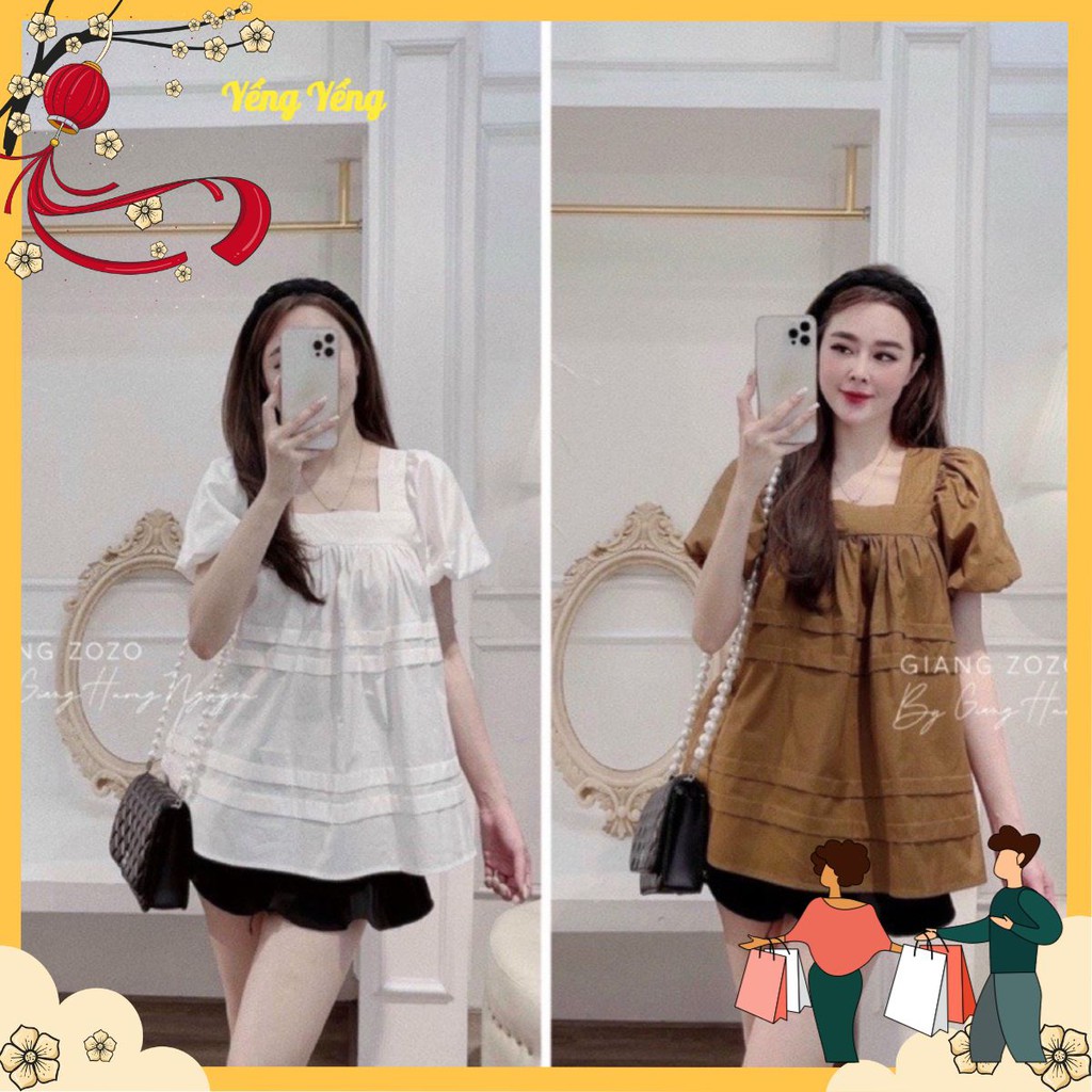 SNU200 - SET NỮ ÁO XẾP TẦNG CỔ VUÔNG MIX SOOC ĐEN