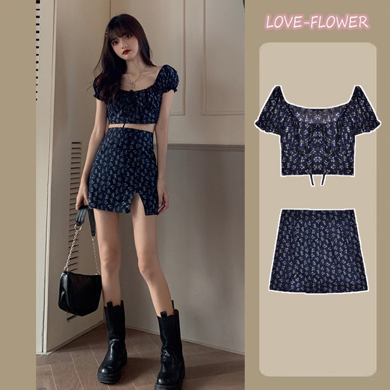 Áo tay ngắn croptop + chân váy thêu hoa xinh xắn cho phái nữ（Order separately） | BigBuy360 - bigbuy360.vn