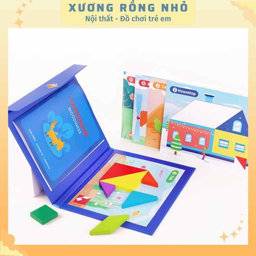 Đồ chơi tangram có nam châm - xếp hình trí uẩn kèm hướng dẫn cùng bé sáng tạo - Xương Rồng Nhỏ