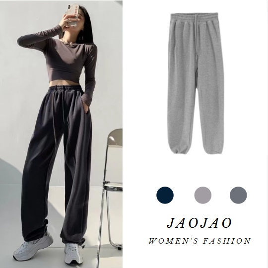 JAOJAO❤️‍🔥Quần Thể Thao Xám Dáng Rộng Vừa Vặn Có Dây Rút Cho Nữ Tik Tok/ Thời Trang/Slim-fit/Leg