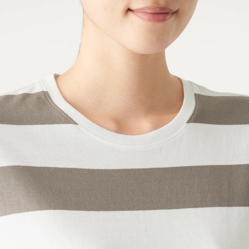 Muji Áo Thun Sọc Cotton Jersey