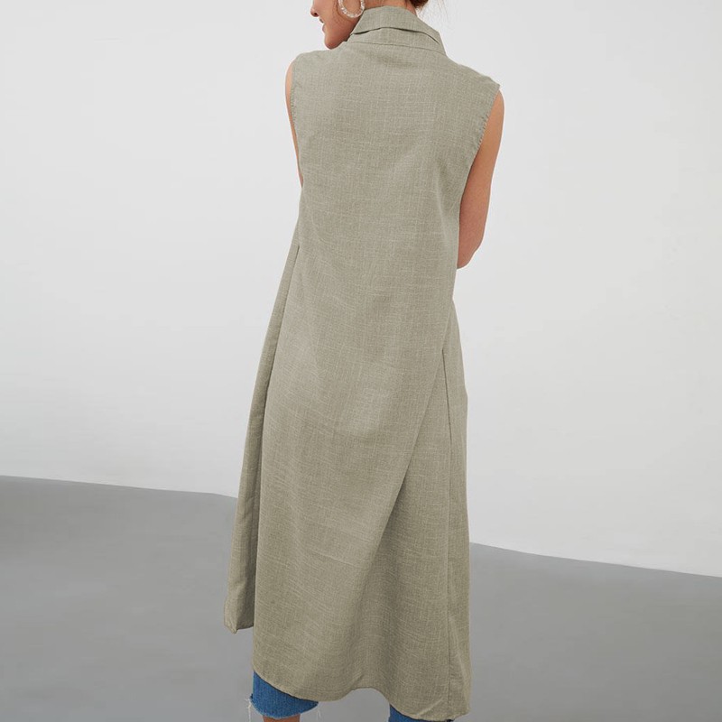 Áo thun nữ không tay dáng dài xẻ tà thời trang size lớn