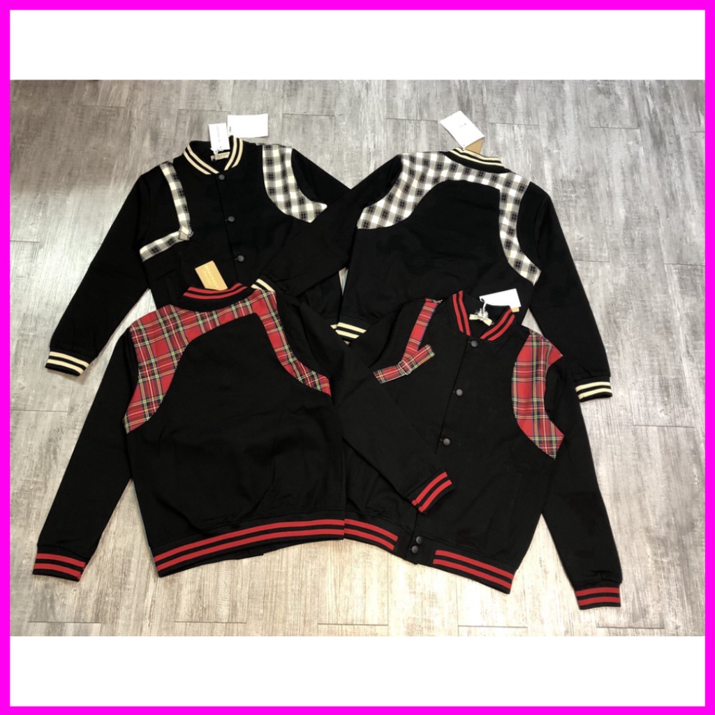 Áo khoác bomber nỉ kẻ lưng caro from dáng unisex phù hợp cả nam nữ. wkshop