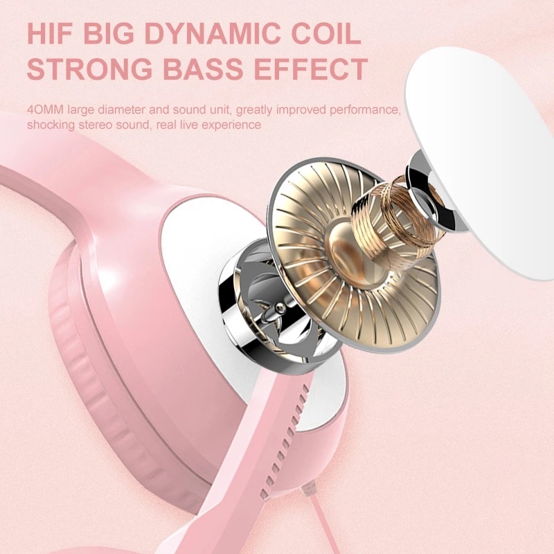 Tai Nghe Có Dây Hình Tai Mèo Dễ Thương Có Đèn LED Và Mic Điều Khiển Được Làm Quà Tặng Cho Bé Gái