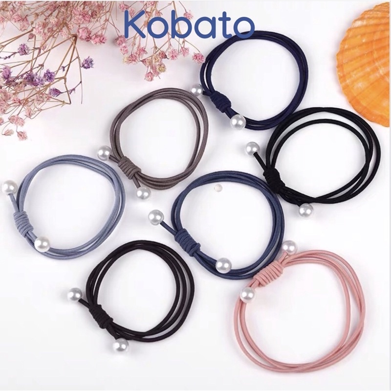 Dây buộc tóc trơn nhiều màu đính hạt trai giả thời trang cho nữ