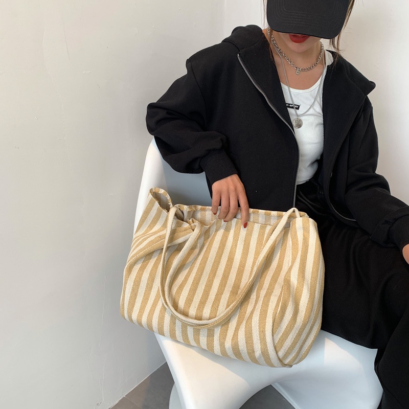 Túi vải Họa Tiết Kẻ Sọc Đơn Giản Thời Trang Retro Cho Nữ