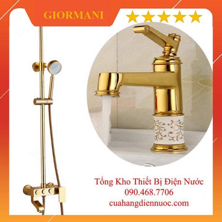 Sen tắm, Combo bộ sen cây vàng kèm vòi lavabo đính đá cao cấp SC05-SNL09