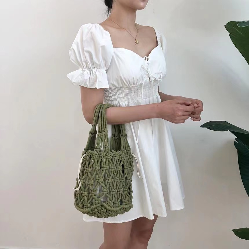 Mùa hè túi lưới nhỏ mới túi dệt thời trang túi dây cotton cầm tay phù hợp với tính cách ngọt ngào Túi nhỏ
